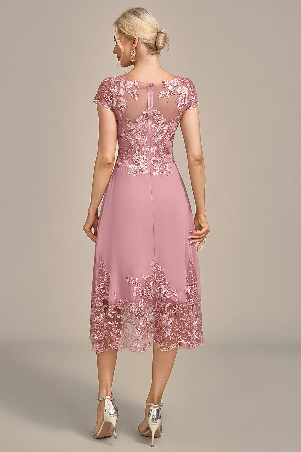 Luolandi A-Line Tea-Length Mother of the Bride Dress With Sequins Short Sleeve