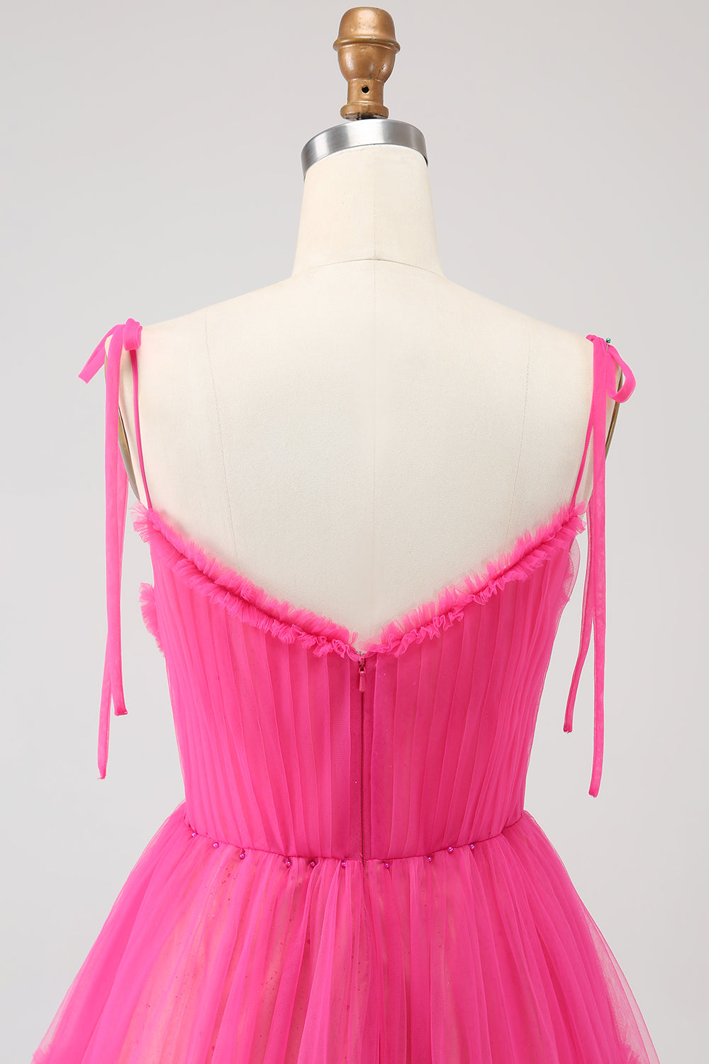 Luolandi Princess A-Line Spaghetti Straps Hot Pink Tulle Long Prom Dress Floor Length