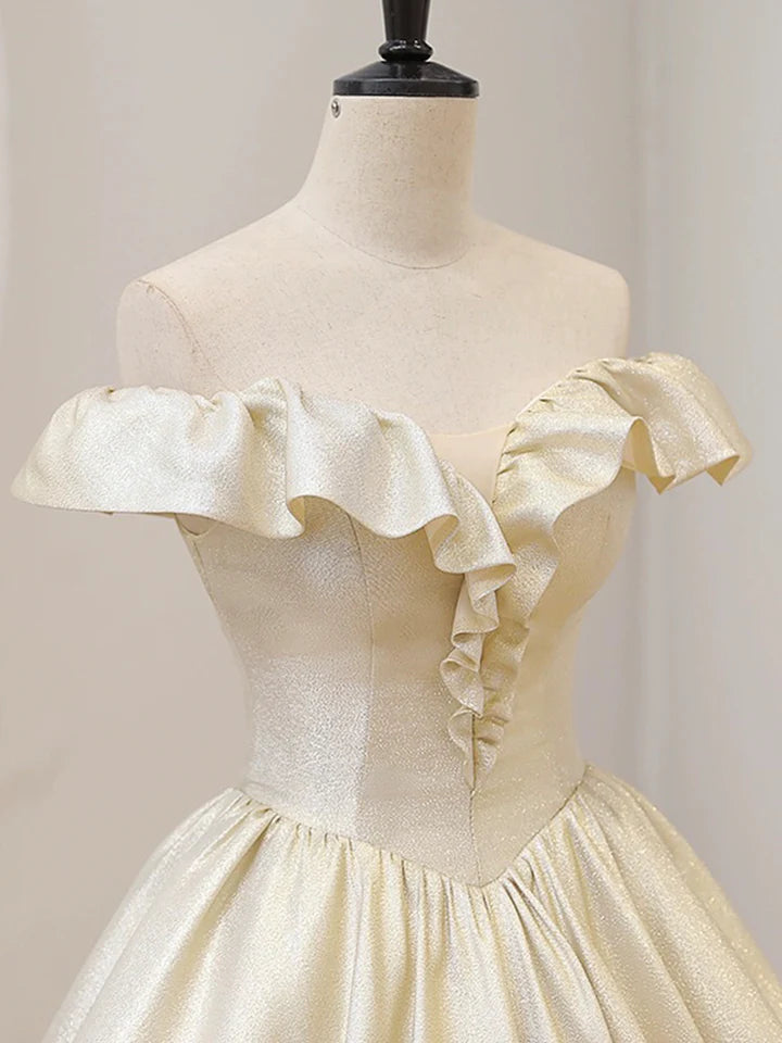 Luolandi Champagne Off the Shoulder Floor Length Prom Dress Elegant A-Line Evening Party Dress Sexy