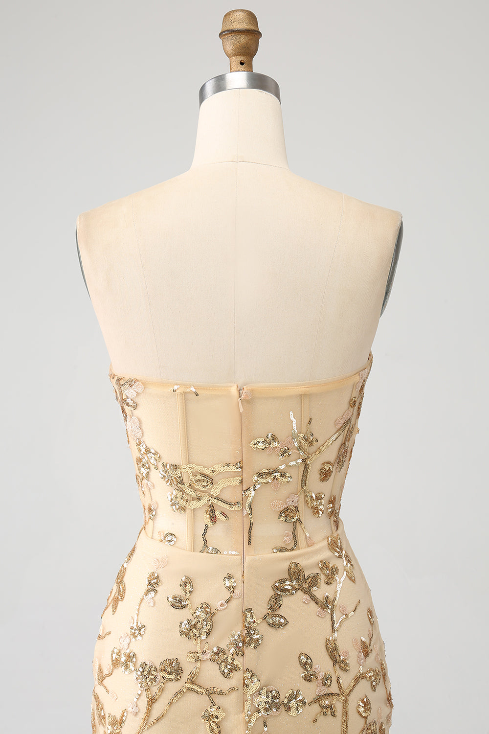 Luolandi Champagne Mermaid Strapless Sparkly Sequins Corset Prom Dress Off Shoulder
