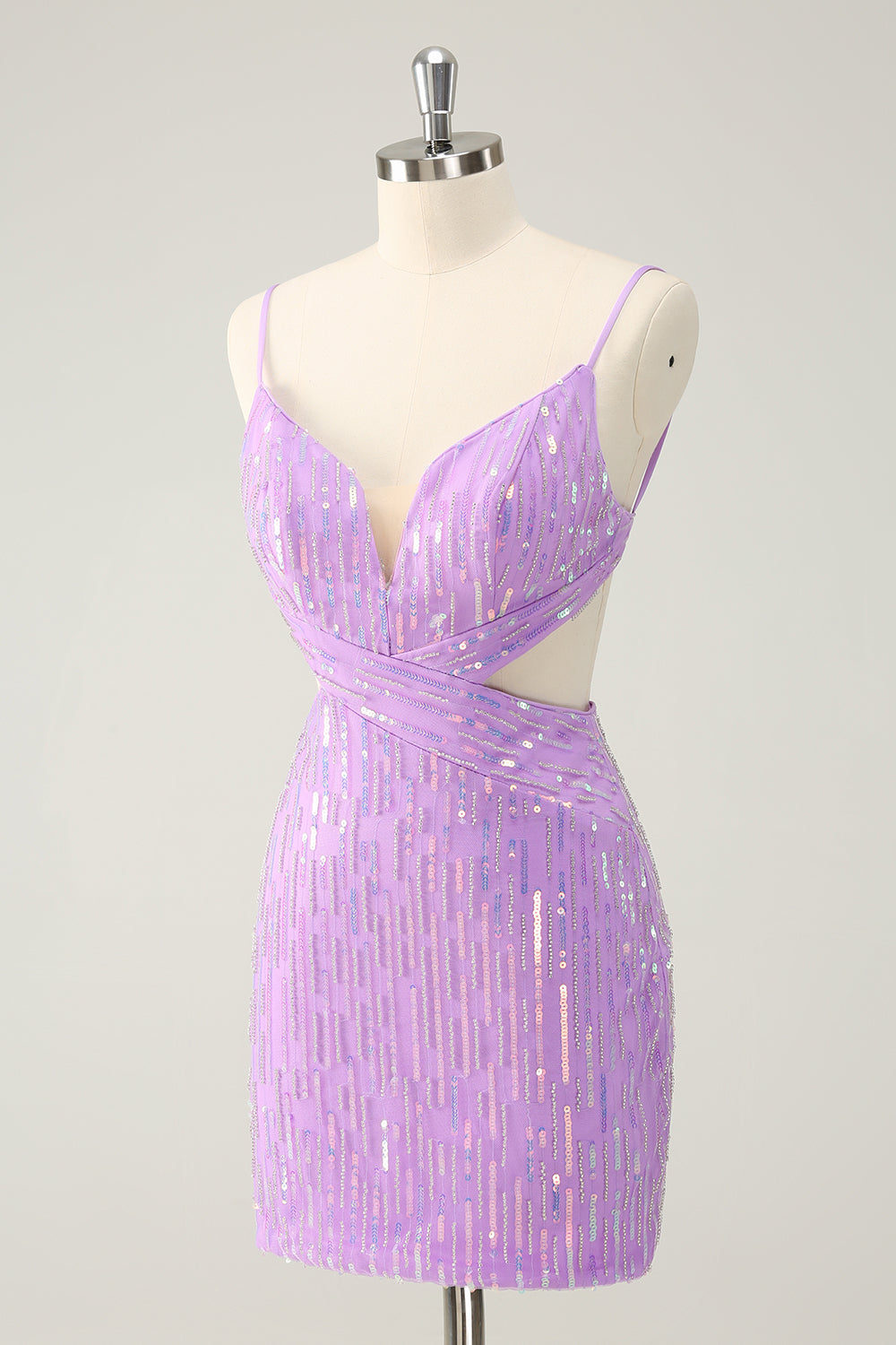 Luolandi Glitter Purple Bodycon Lace Up Back Short Homecoming Dress with Sequins Sparkly