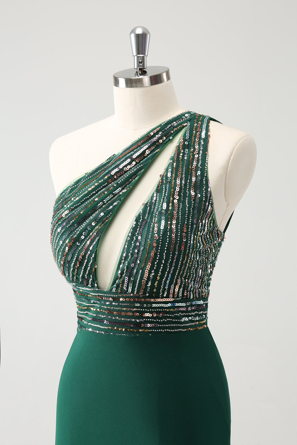 Luolandi Sparkly Dark Green Bodycon One Shoulder Pleated Short Homecoming Dress with Sequins Sexy