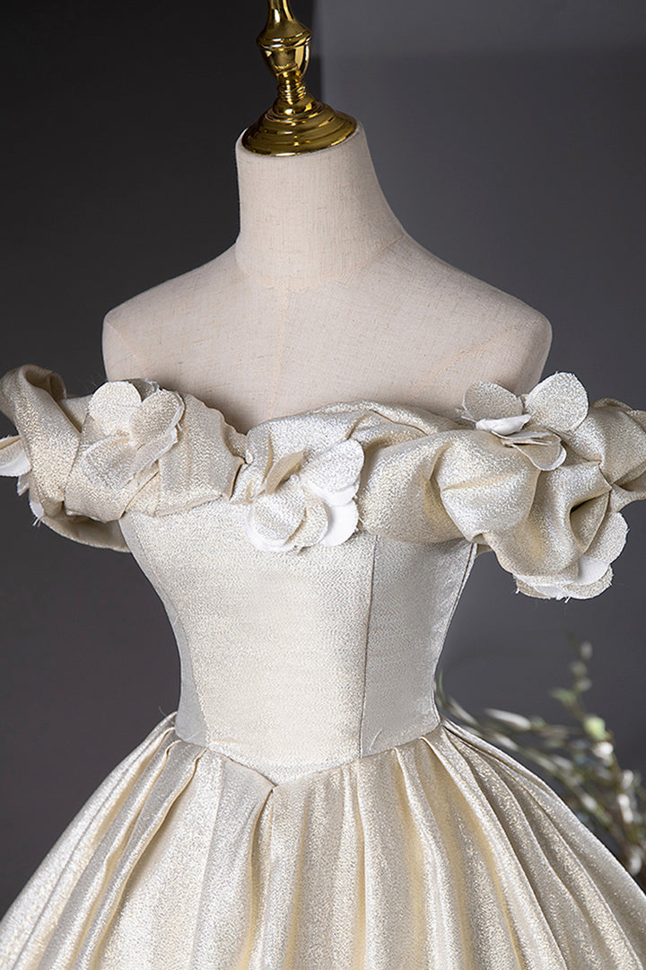 Luolandi Elegant Champagne Long Prom Dresses Beautiful Off the Shoulder Formal Dresses Floor Length