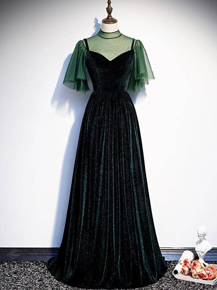 Luolandi Green Velvet Long Prom Dress Elegant A-Line Green Evening Dress Sparkly