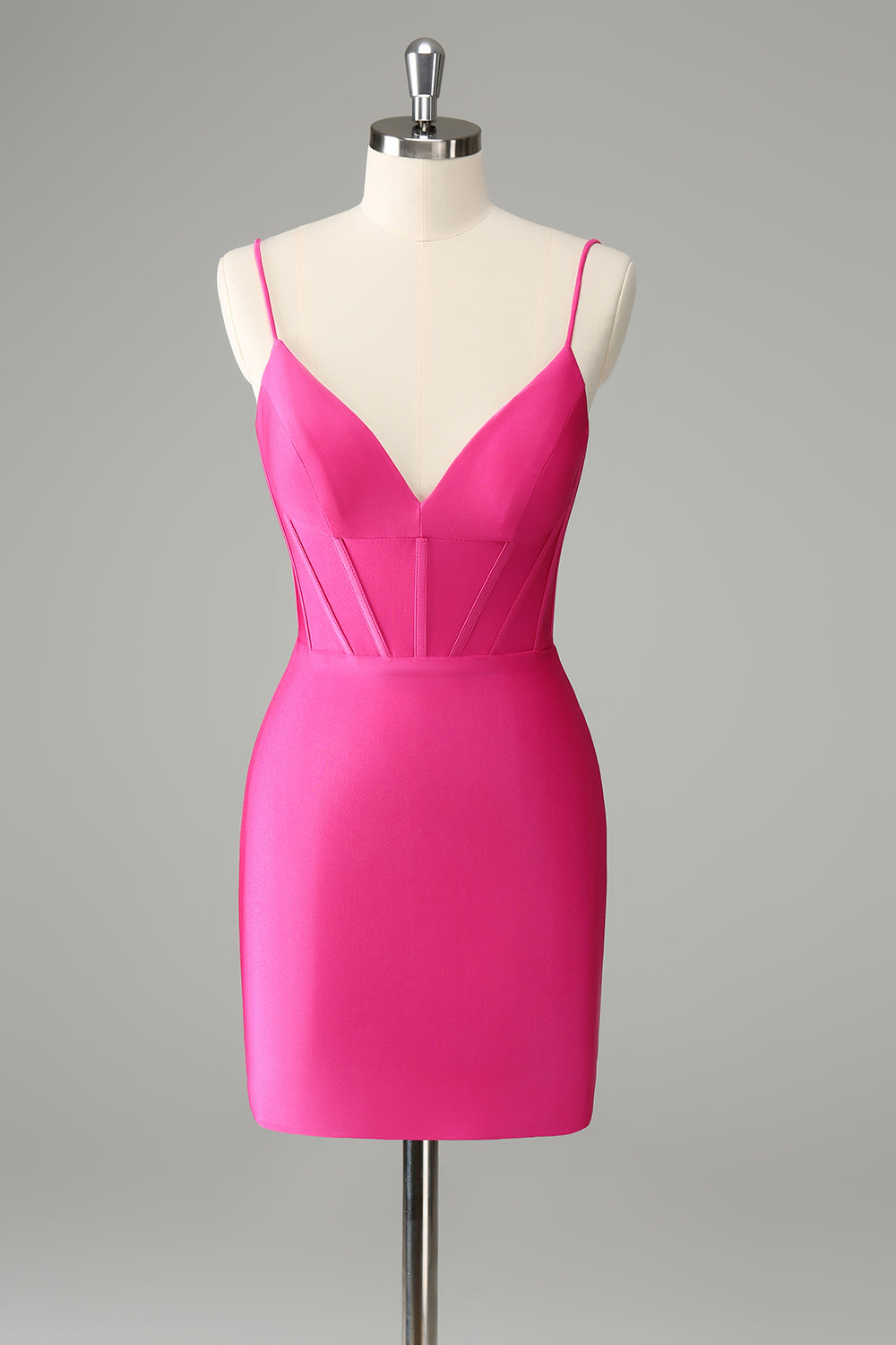 Luolandi Fuchsia Bodycon Spaghetti Straps Pleated Short Homecoming Dress Sexy