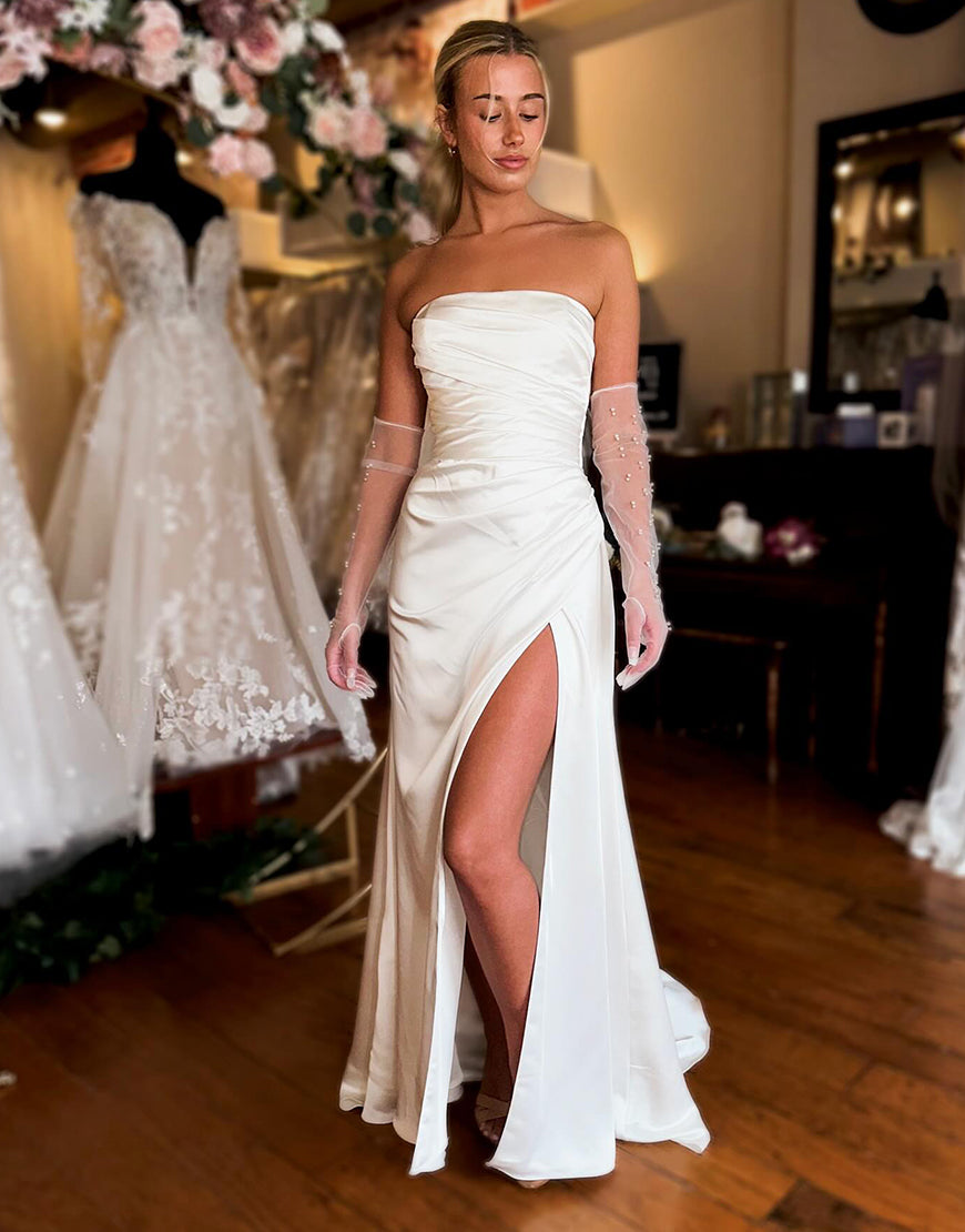 Luolandi Ivory Mermaid Off The Shoulder Long Wedding Dress With Slit Sexy Without gloves