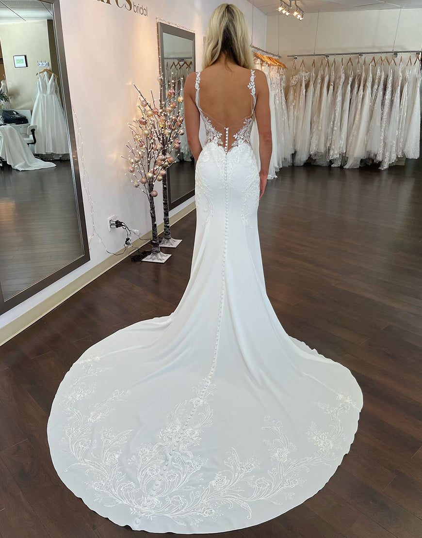 Luolandi Mermaid Sexy V-neck Flower Lace Applique Wedding Dresses Open Back Beautiful Bridal Gown