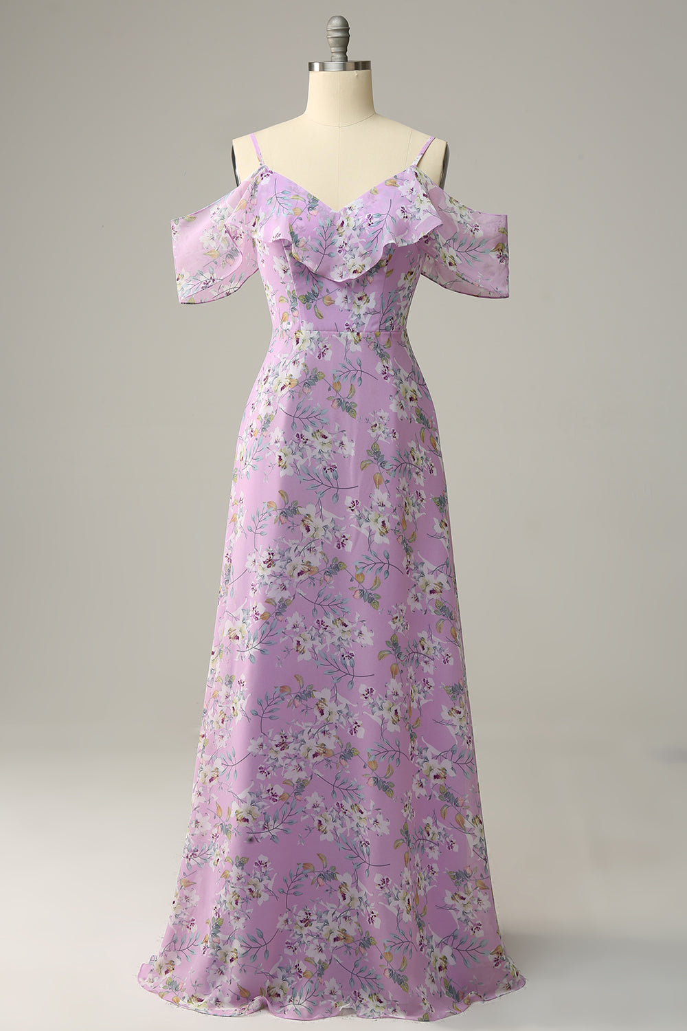 Luolandi A Line Off the Shoulder Floral Print Long Bridesmaid Dress Floor Length Beautiful Party Dresses