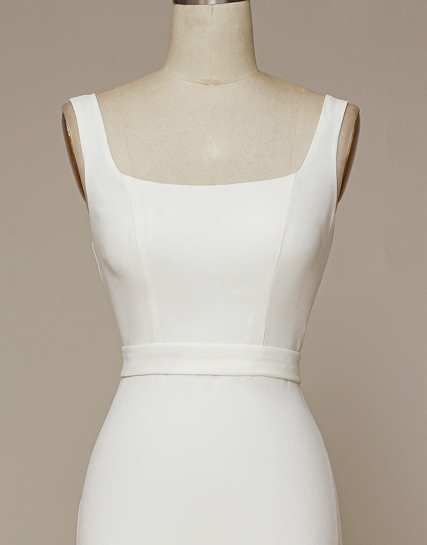 Luolandi Square Neck Backless Wedding Dress Open Back Floor Length Pure Color