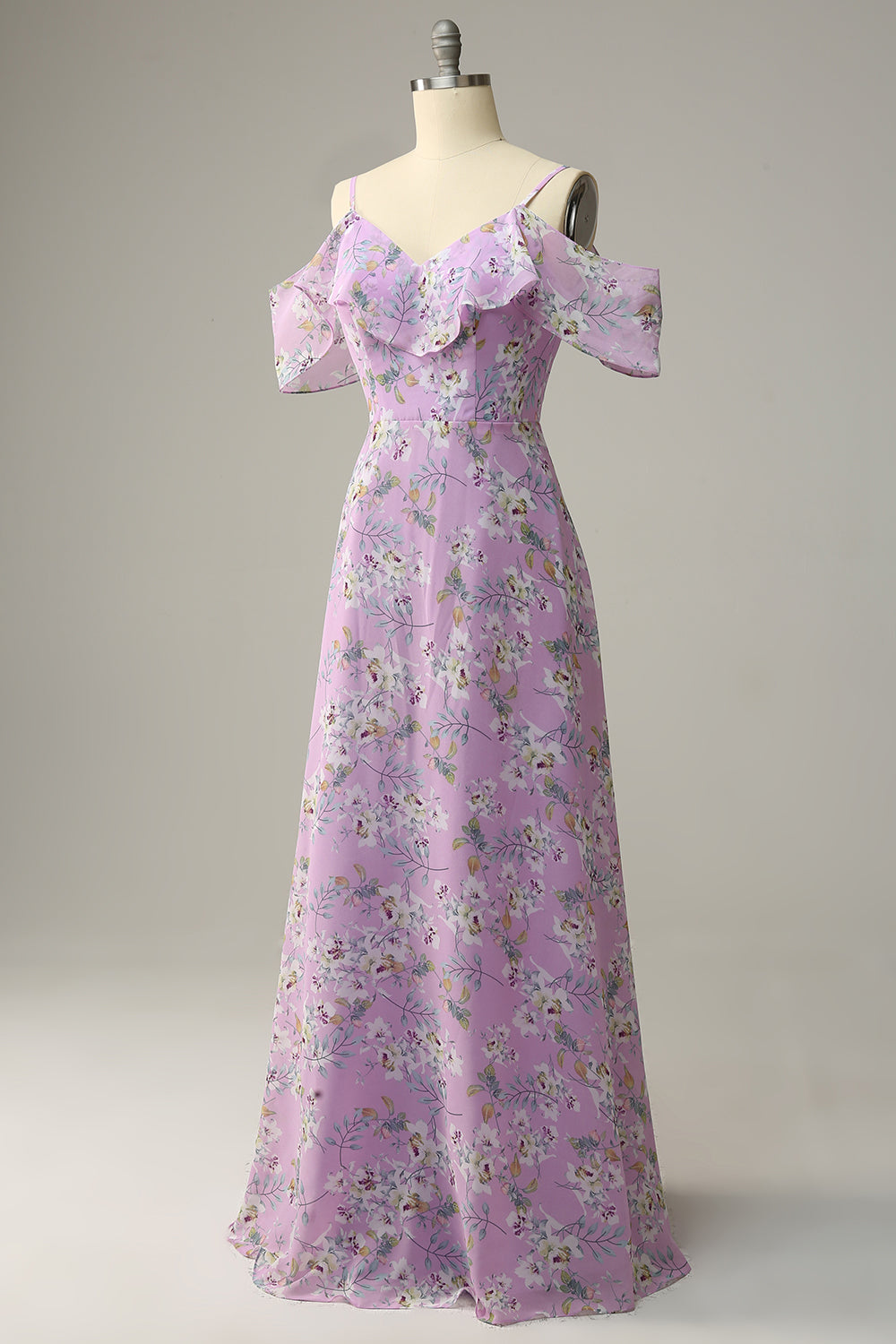 Luolandi A Line Off the Shoulder Floral Print Long Bridesmaid Dress Floor Length Beautiful Party Dresses