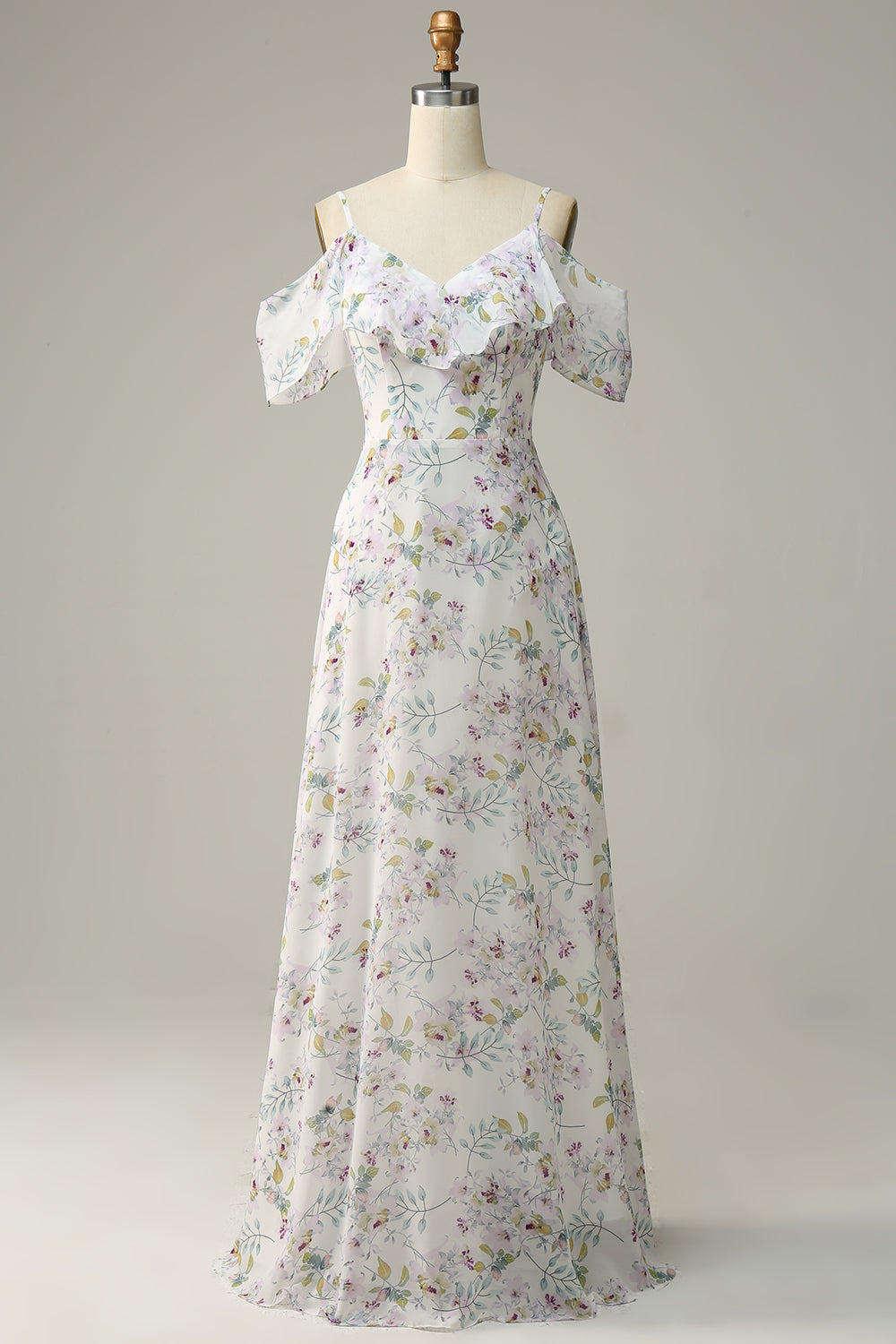 Luolandi A Line Off the Shoulder Floral Print Long Bridesmaid Dress Floor Length Beautiful Party Dresses