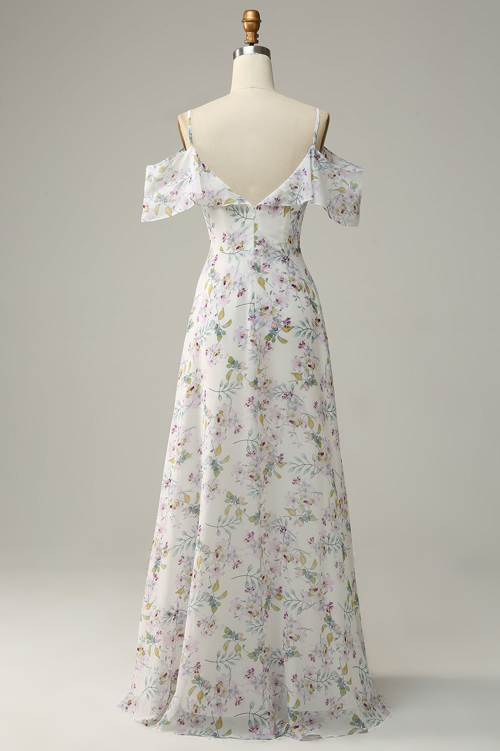 Luolandi A Line Off the Shoulder Floral Print Long Bridesmaid Dress Floor Length Beautiful Party Dresses