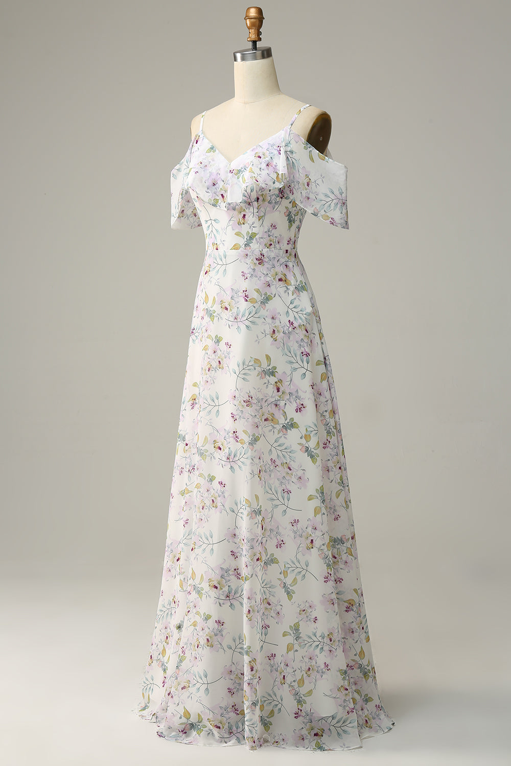 Luolandi A Line Off the Shoulder Floral Print Long Bridesmaid Dress Floor Length Beautiful Party Dresses