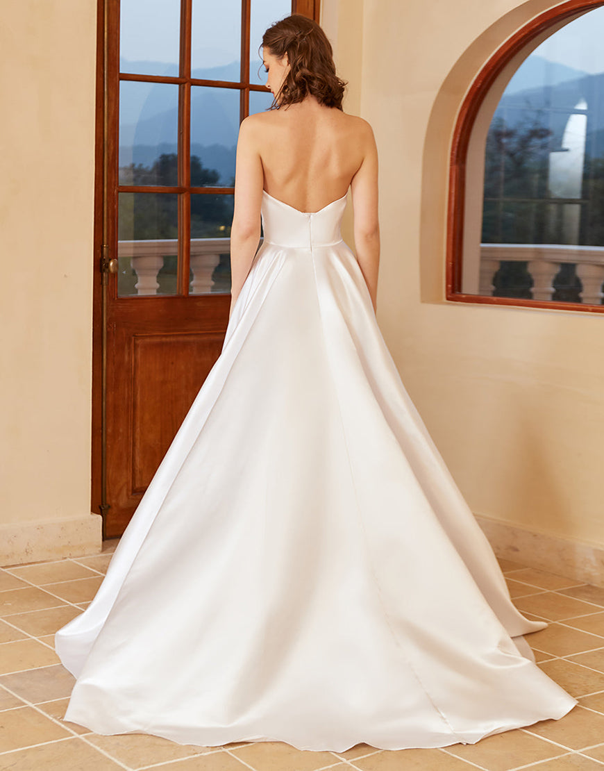 Luolandi Satin Sweetheart Wedding Dress with Slit Off Shoulder Pure Color Sexy