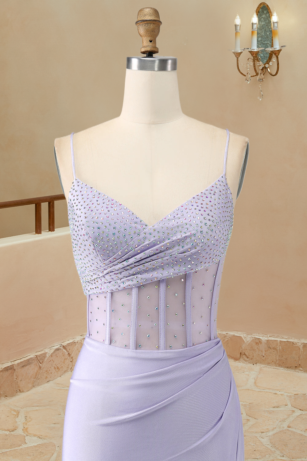 Luolandi Prom Dresses Mermaid Spaghetti Straps Sain With Beading Sexy Evening Dresses With Slit