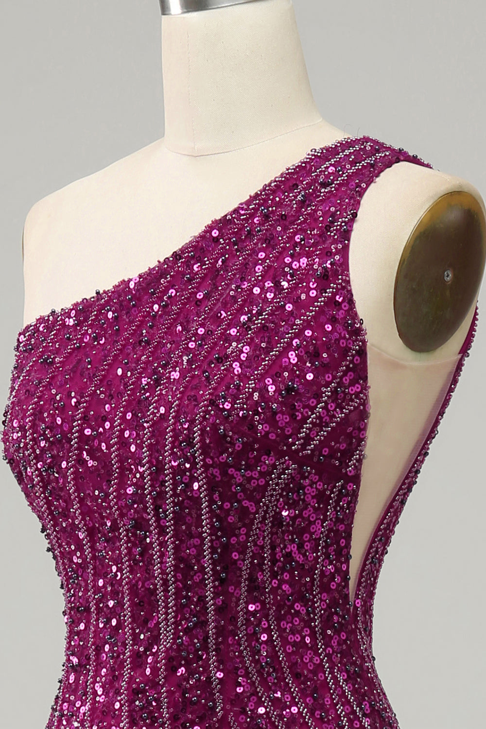 Luolandi Mermaid One Shoulder Sequins Prom Dress with Slit Dark Purple Sparkly