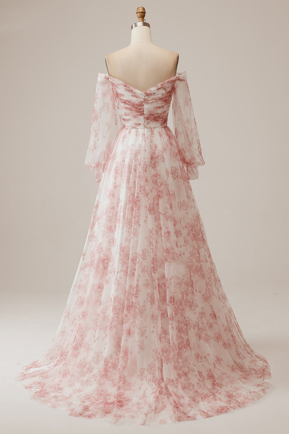 Luolandi Ivory Flower A-Line Off The Shoulder Print Wedding Dress With Slit Party Dresses