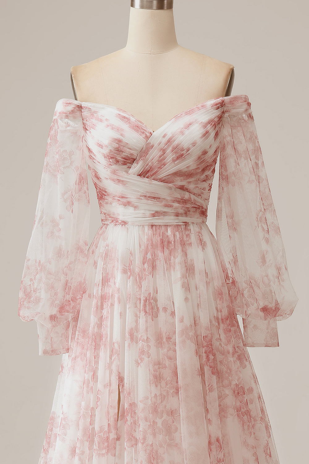 Luolandi Ivory Flower A-Line Off The Shoulder Print Wedding Dress With Slit Party Dresses