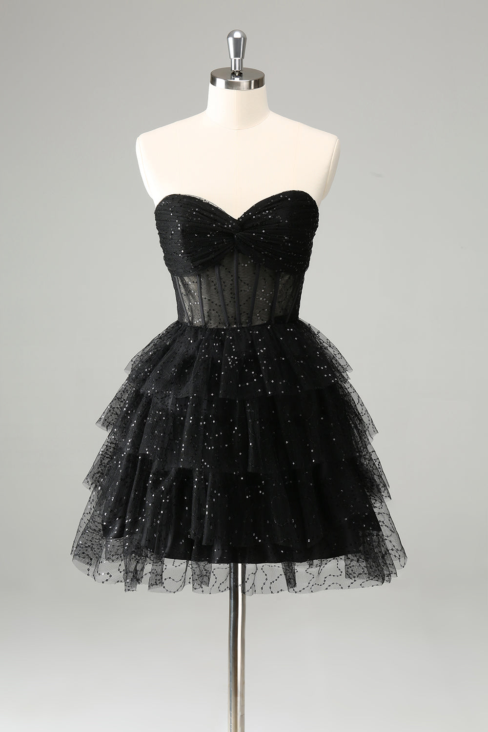Luolandi Cute Sparkly Black A Line Sweetheart Pleated Corset Homecoming Dress with Sequins Sexy
