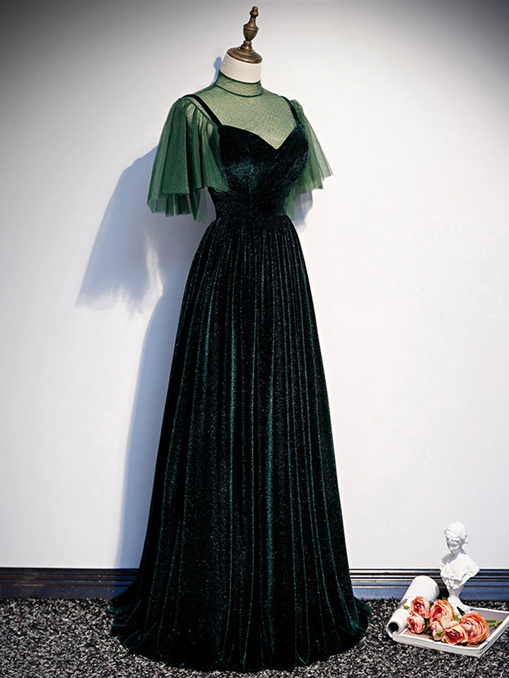 Luolandi Green Velvet Long Prom Dress Elegant A-Line Green Evening Dress Sparkly