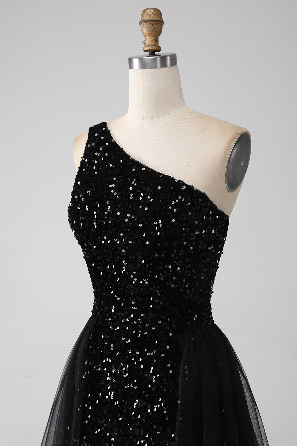 Luolandi Sparkly Black A-Line One Shoulder Sequins Long Prom Dress Sexy Evening Dresses