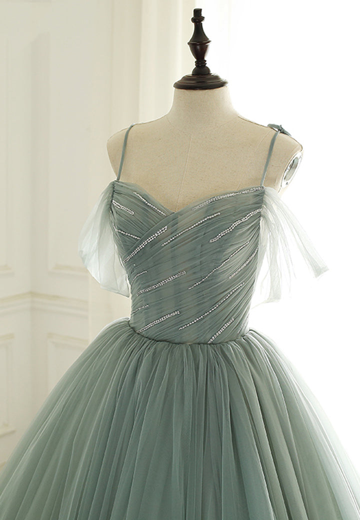 Luolandi Green Tulle Long Prom Dresses A-Line Spaghetti Straps Evening Dresses Sexy