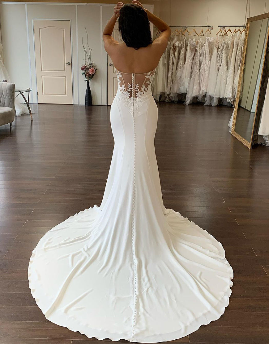 Luolandi Mermaid Off The Shoulder Straps Simple Lace Back Wedding Dress Sexy