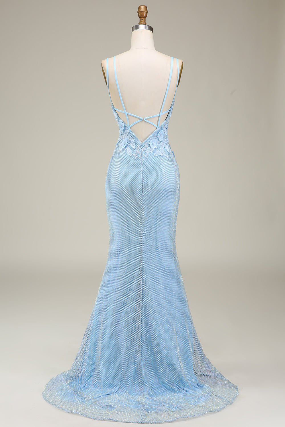 Luolandi Stylish Light Blue Mermaid Long Prom Dress with Appliques Beautiful With Slit