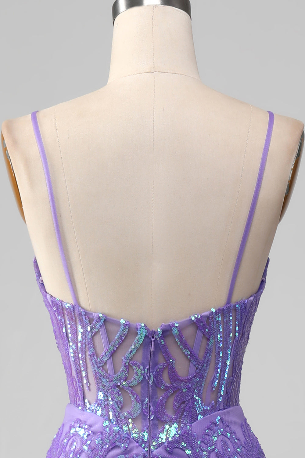 Luolandi Mermaid Spaghetti Straps Sparkly Sequin Purple Corset Prom Dress Sexy Evening Dresses