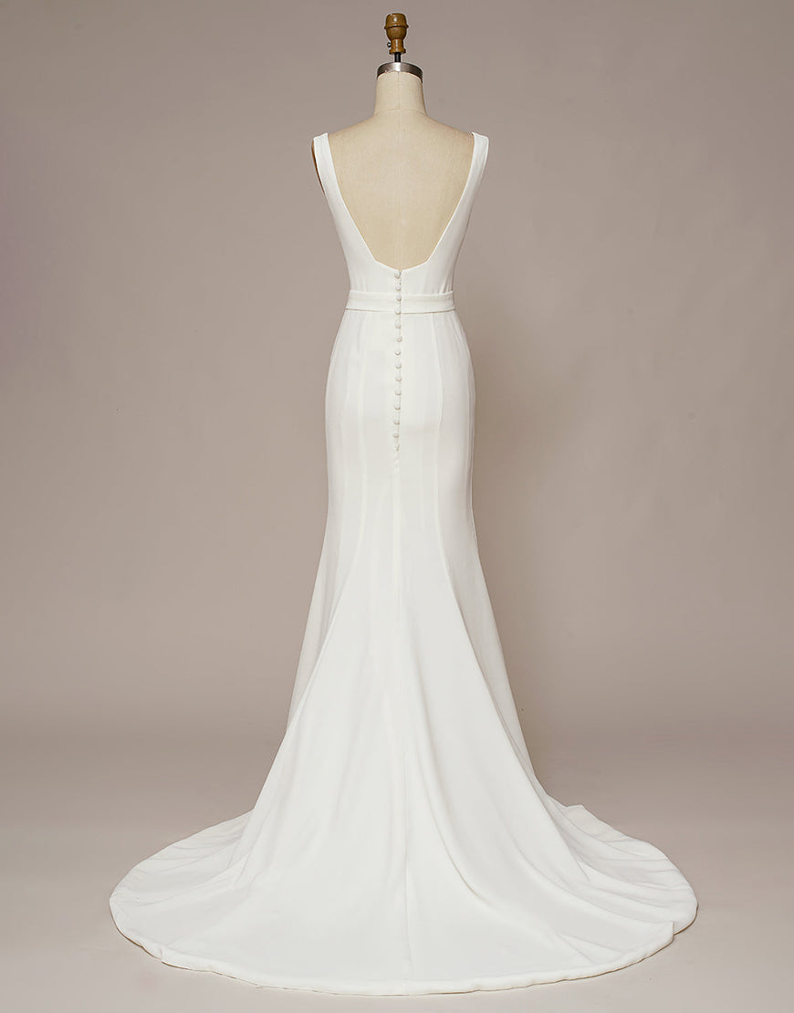 Luolandi Square Neck Backless Wedding Dress Open Back Floor Length Pure Color