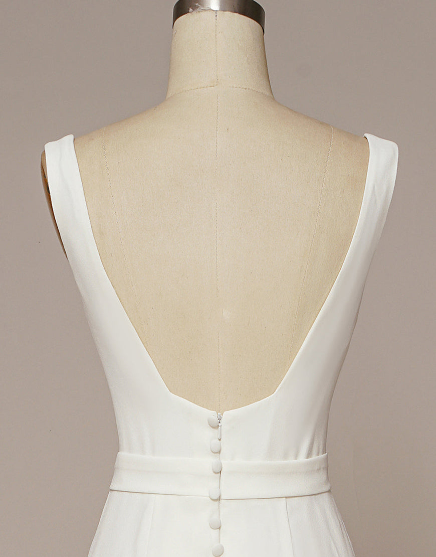 Luolandi Square Neck Backless Wedding Dress Open Back Floor Length Pure Color