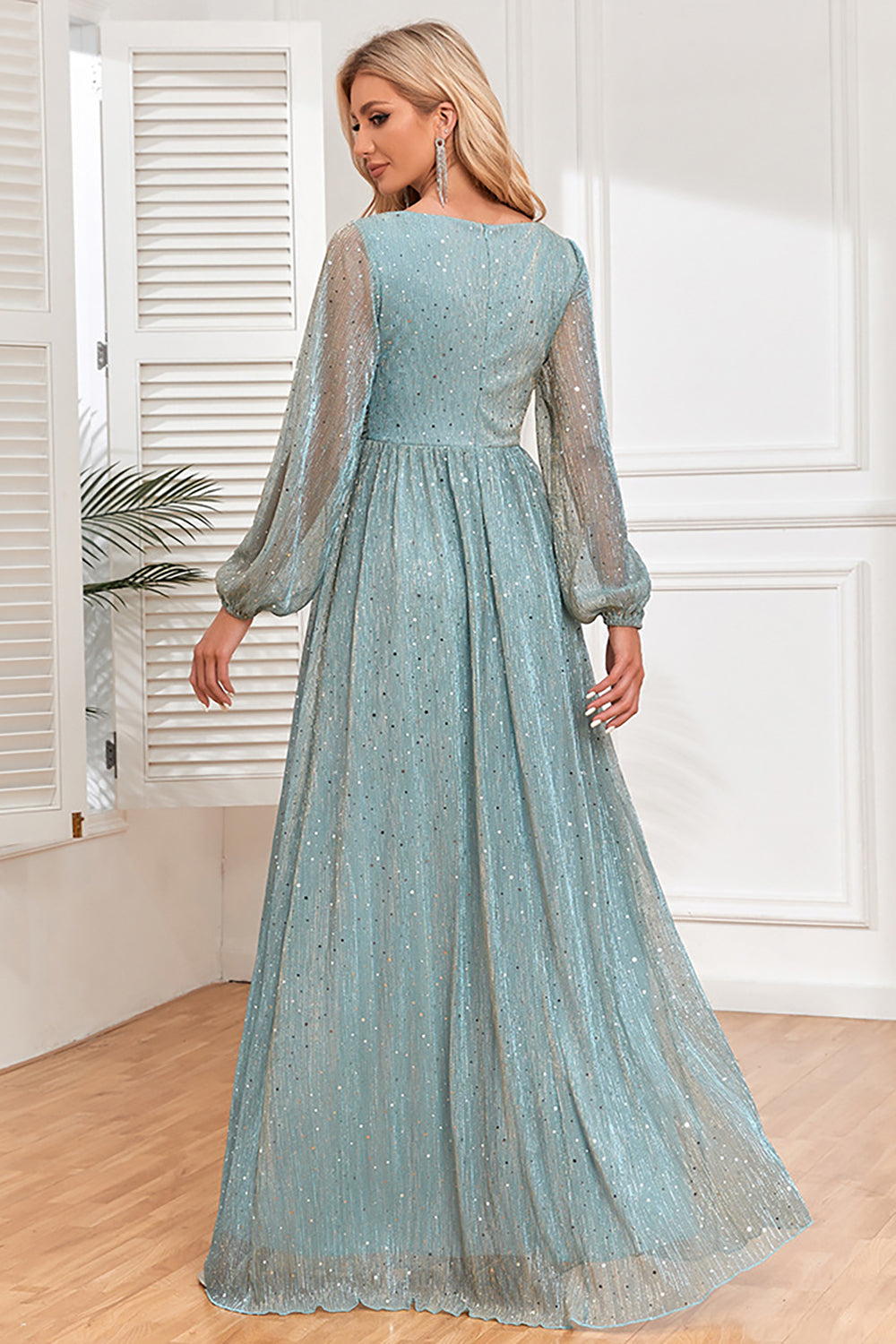Luolandi Chic A-Line Sequins Formal Dress with Long Sleeves Sparkly Evening Dresses