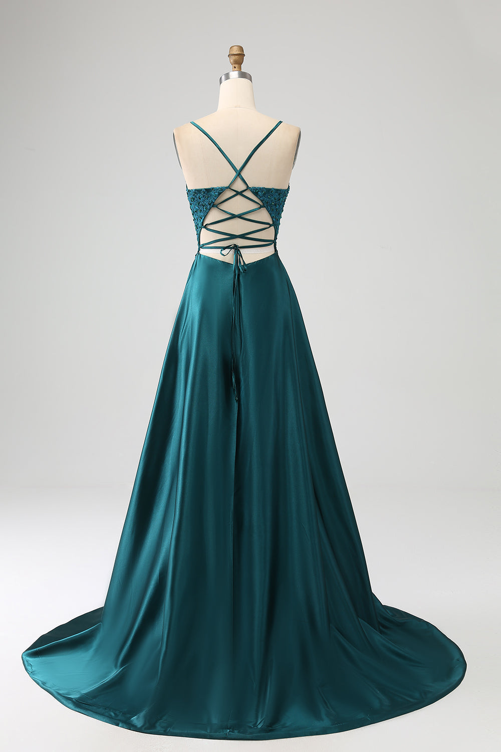 Luolandi Peacock Green A-Line Spaghetti Straps Backless Prom Dress with Slit Sexy Evening Dresses