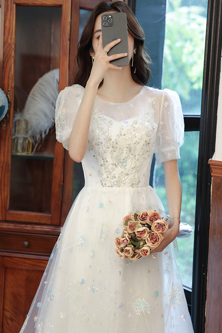 Luolandi Tulle Sequins Short Prom Dress A-Line Party Dress Sparkly