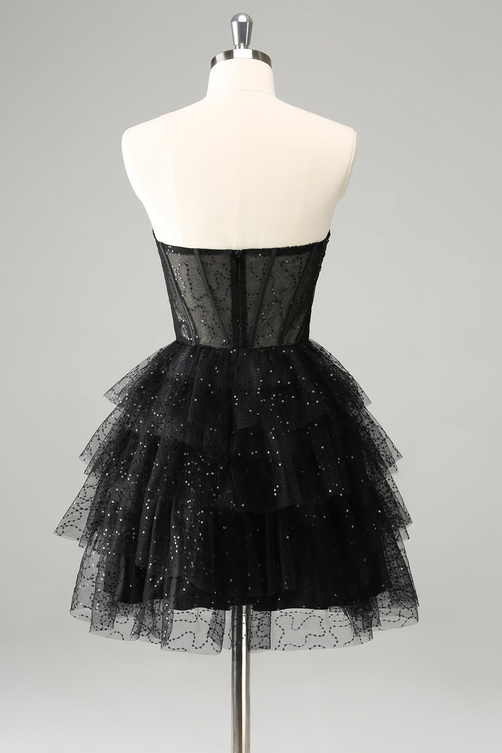 Luolandi Cute Sparkly Black A Line Sweetheart Pleated Corset Homecoming Dress with Sequins Sexy