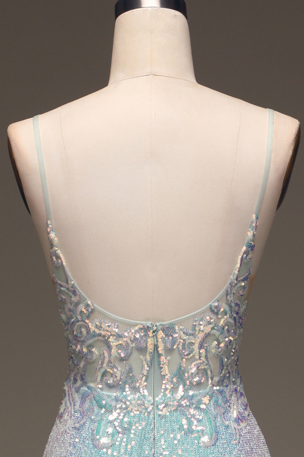 Luolandi Sparkly Blue Mermaid Spaghetti Straps Sequin Prom Dress With Slit Sexy