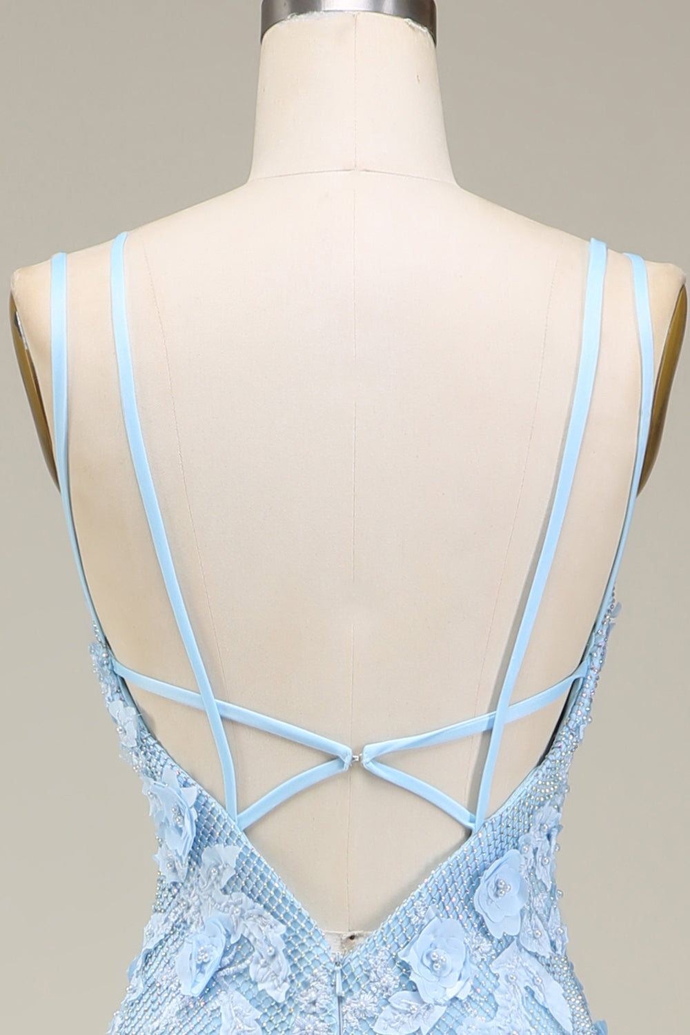 Luolandi Stylish Light Blue Mermaid Long Prom Dress with Appliques Beautiful With Slit