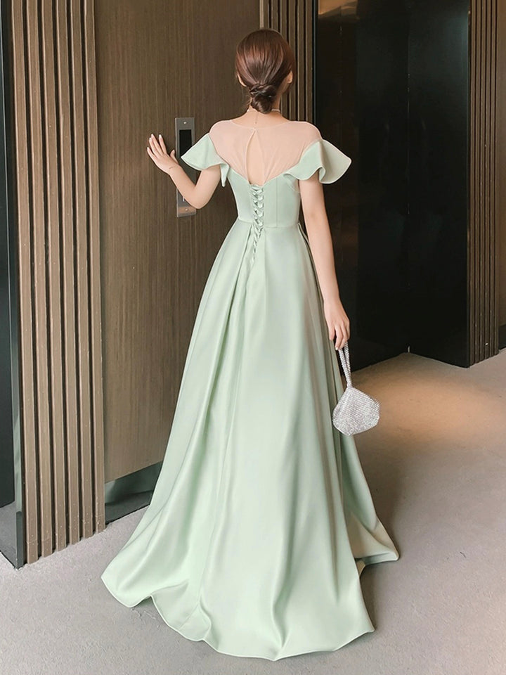 Luolandi Green Satin Floor Length Prom Dress Simple A-Line Bridesmaid Dresses Party Dress Sexy