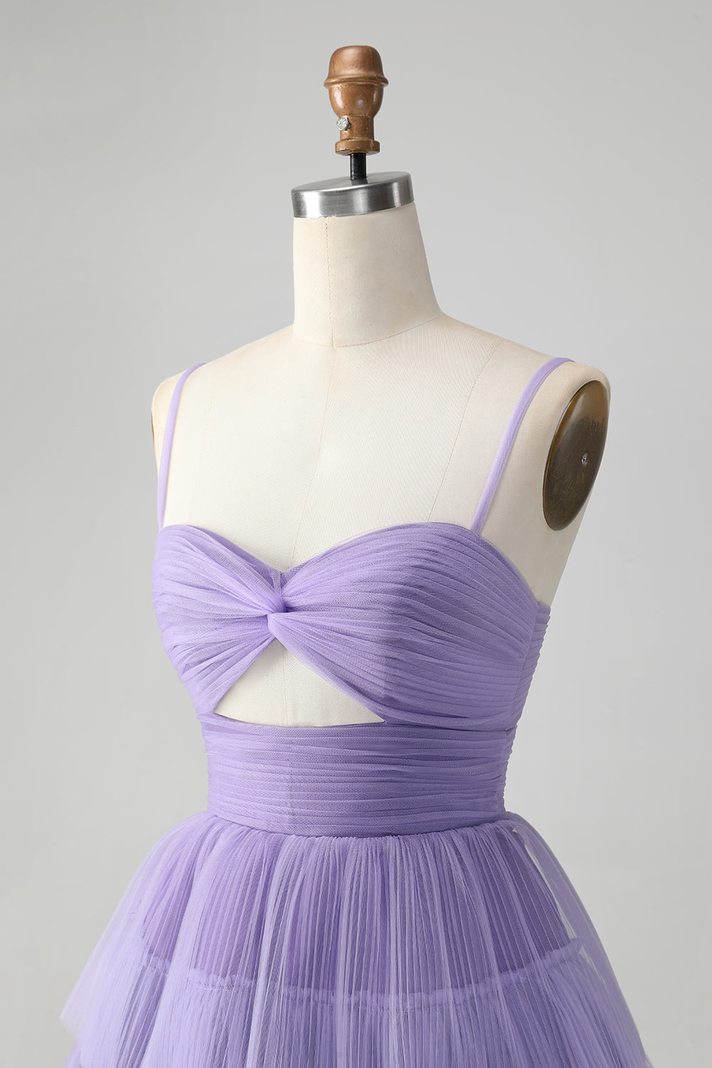 Luolandi Cute Purple A Line Spaghetti Straps Short Tiered Homecoming Dress with Hollow Out Sexy