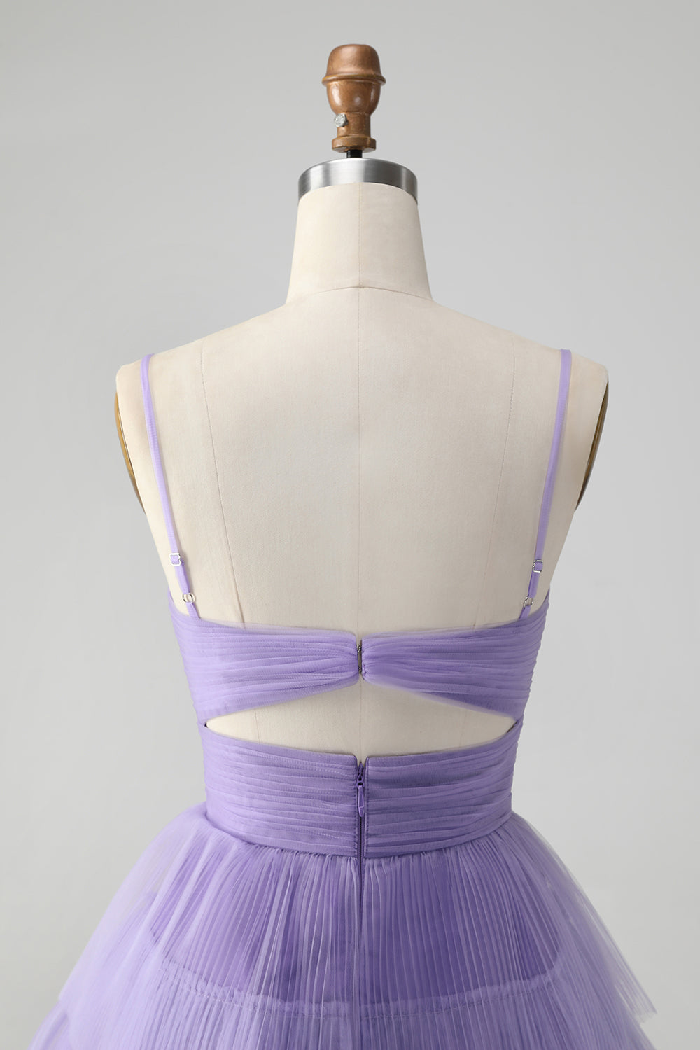 Luolandi Cute Purple A Line Spaghetti Straps Short Tiered Homecoming Dress with Hollow Out Sexy