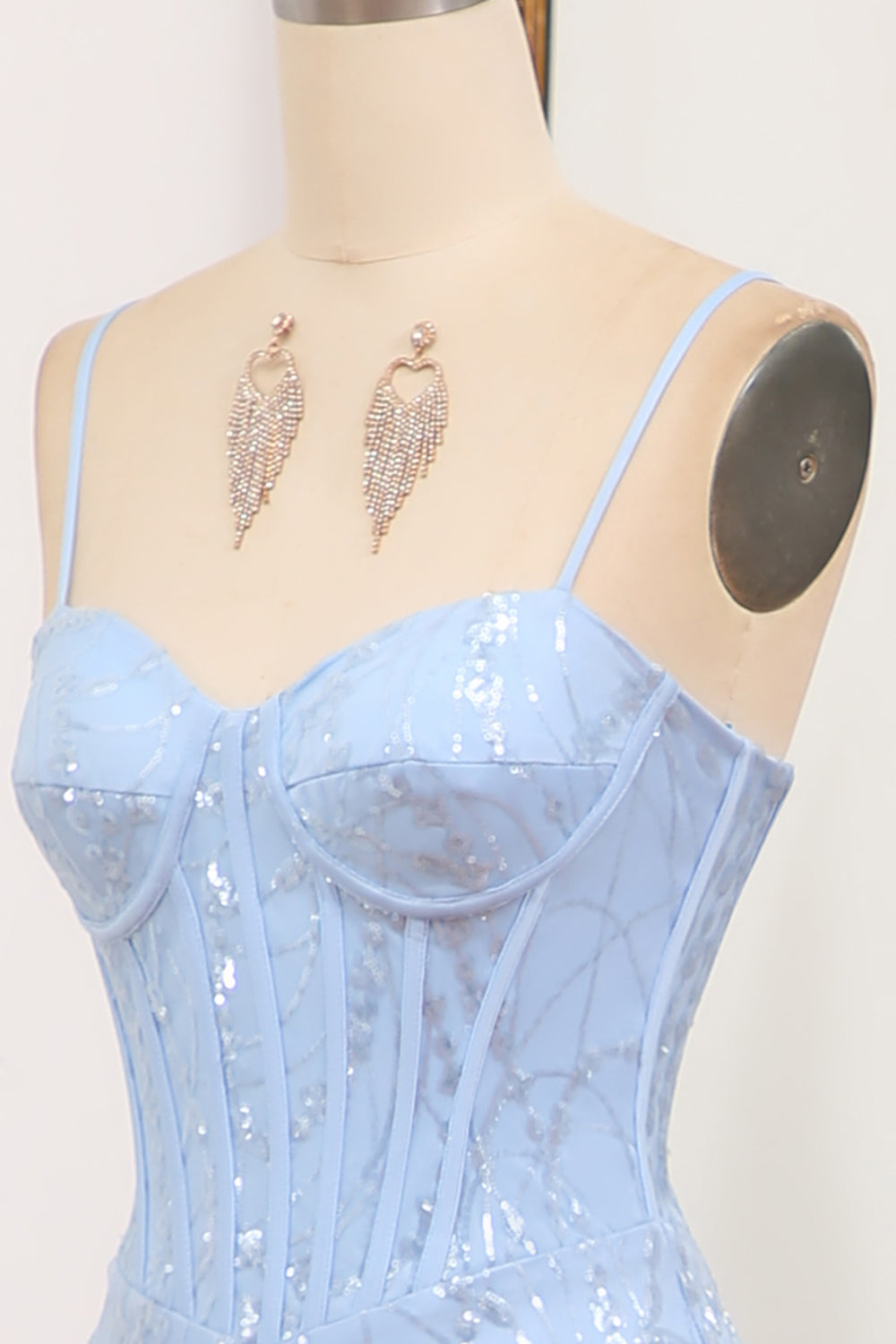 Luolandi Glitter Light Blue Mermaid Long Prom Dress With Sequined Appliques Sexy Evening Dresses