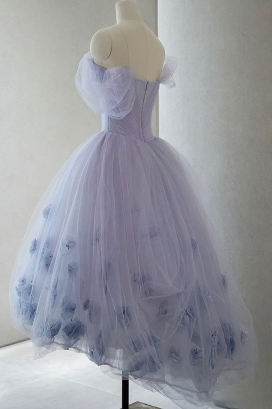 Luolandi Purple Tulle Short Prom Dress A-Line Off the Shoulder Party Dress Beautiful