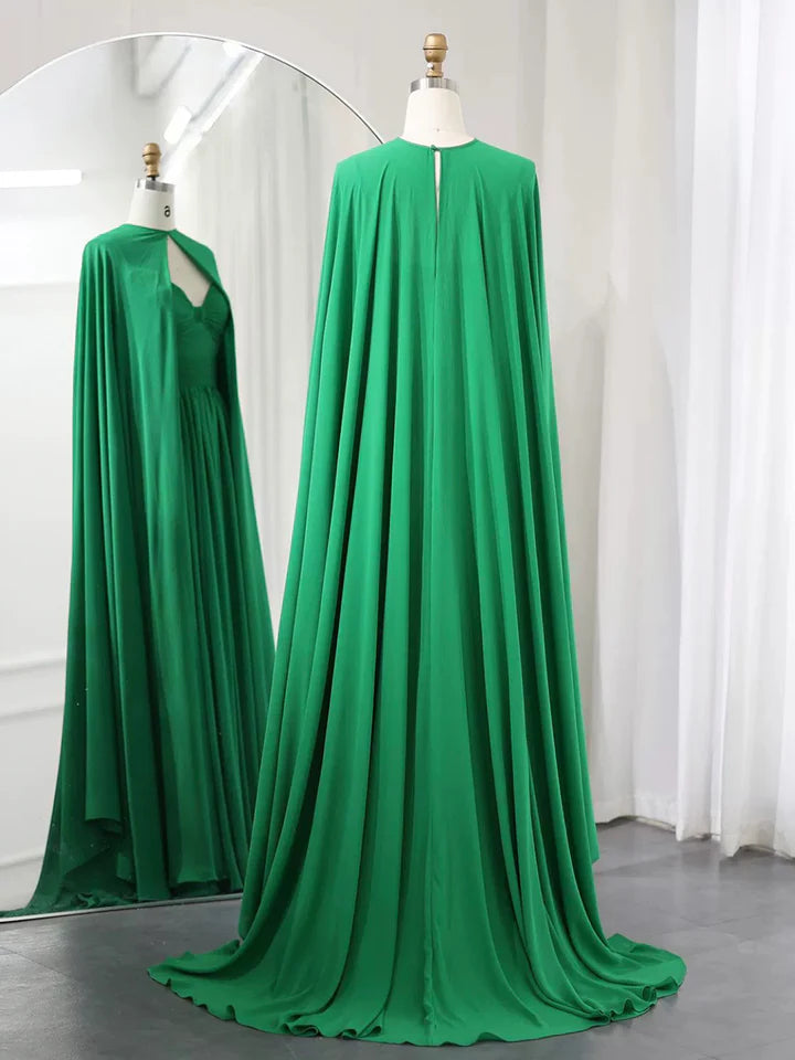 Luolandi Elegant Chiffon Long Evening Dress with Cape Sweetheart Green/Purple Women Wedding Party Gowns Floor Length