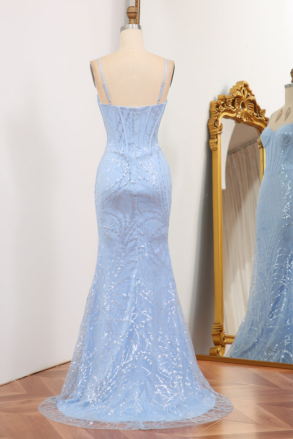 Luolandi Glitter Light Blue Mermaid Long Prom Dress With Sequined Appliques Sexy Evening Dresses