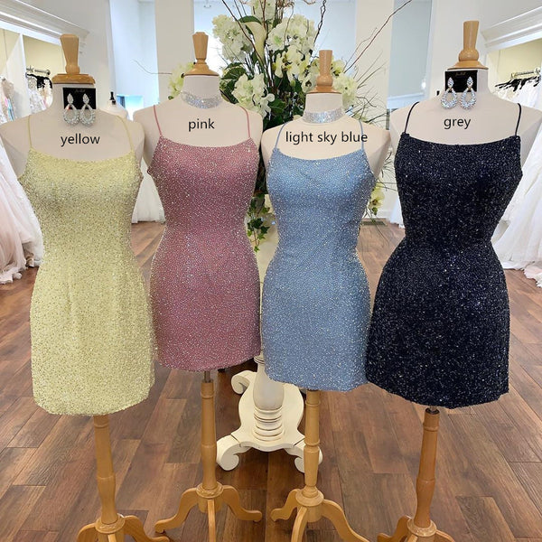 Luolandi Sheath Short Homecoming Dress With Criss Cross Back Sexy Party Dress