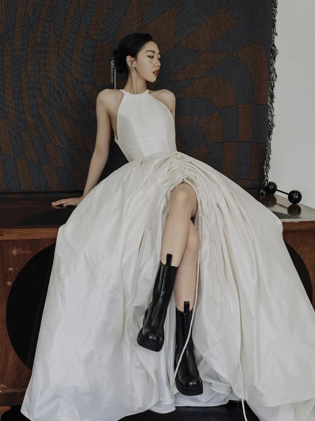 Luolandi Elegant Halter Satin Long Prom Dress A-Line Satin Evening Party Dress Sexy