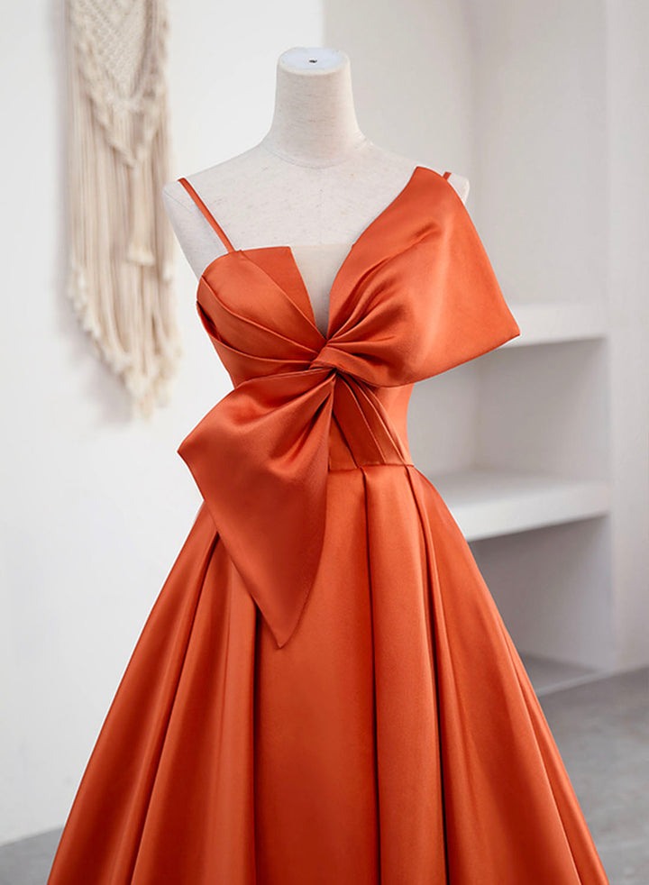 Luolandi Spaghetti Straps Orange Satin Prom Formal Dress A-Line Floor Length Evening Dress Sexy