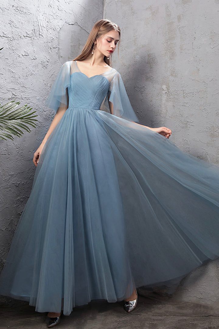 Luolandi Blue Tulle Long Prom Dresses Blue Tulle Bridesmaid Dresses Beautiful
