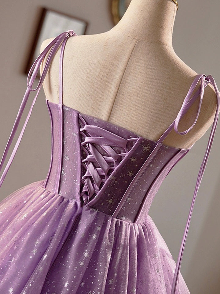 Luolandi Purple Tulle Party Dress A-Line Homecoming Dress Lovely Spaghetti Strap Evening Prom Dress