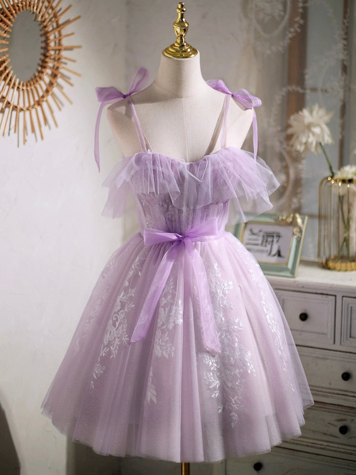 Luolandi Lovely Spaghetti Strap Tulle Lace Short Prom Dress Lavender A-Line Party Dress Homecoming Dresses
